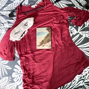 Burgundy open shoulder top